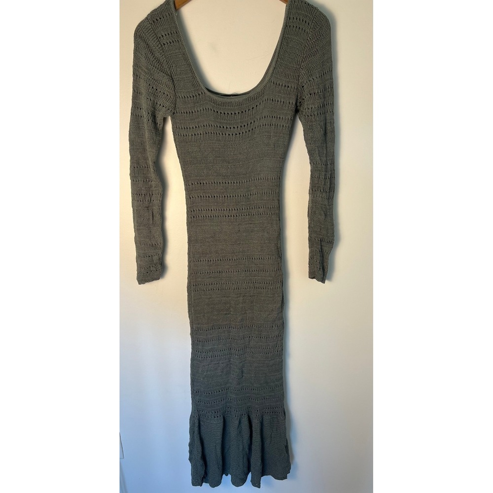 Lulus Crochet Knit Dress M Sage Green Crochet Mermaid Midi Cottagecore Boho Chic
